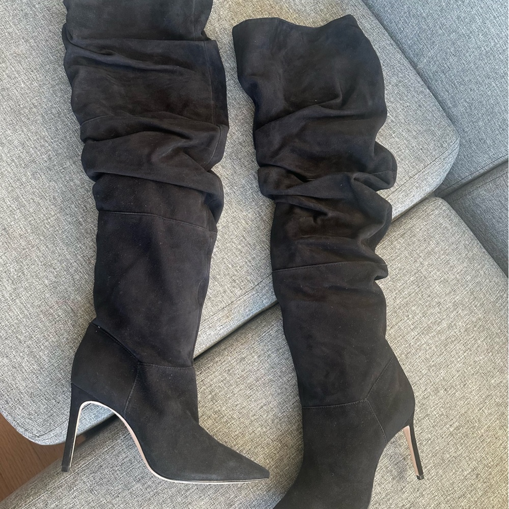 Black Suede Over the knee Schutz Boots New!
